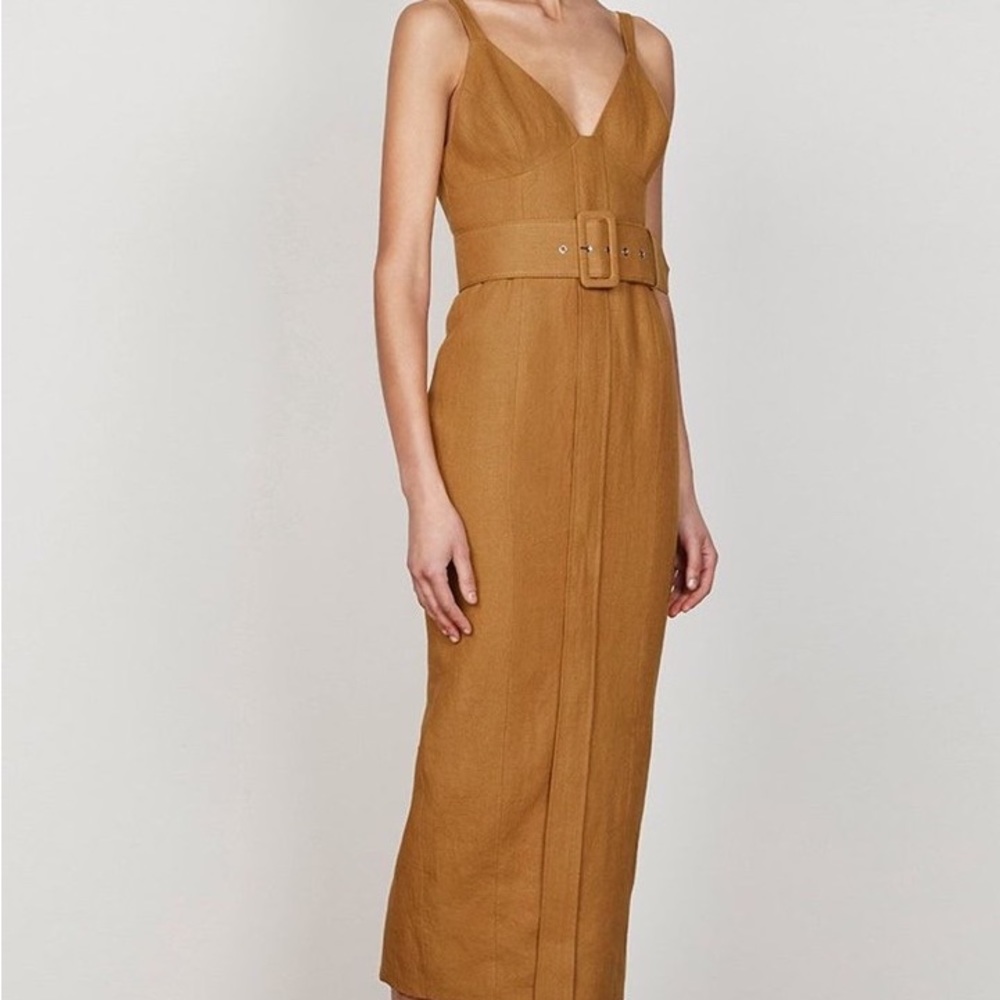 SHONA JOY Eames Linen Fitted Midi Dress